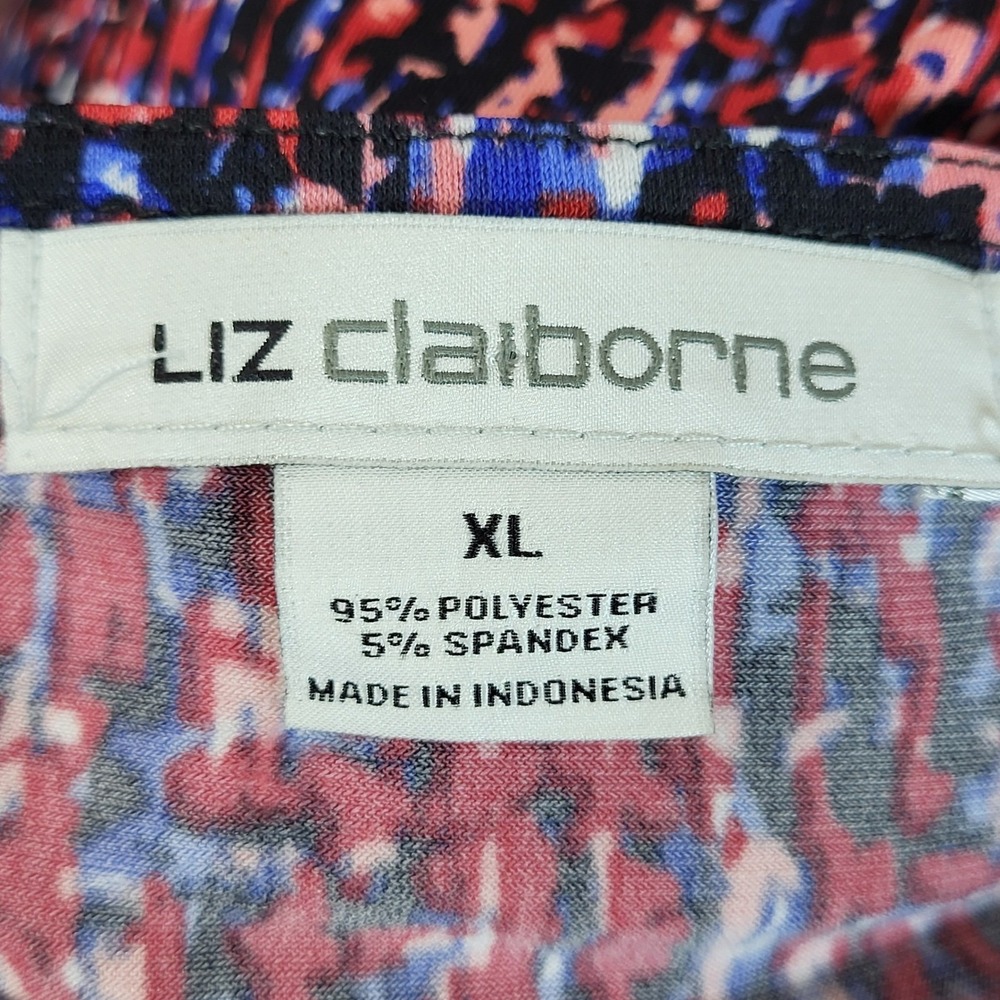 Liz Claiborne Blouse Womens XL 3/4 Sleeve Knot Front Abstract Print Pink Blue - Picture 5 of 5